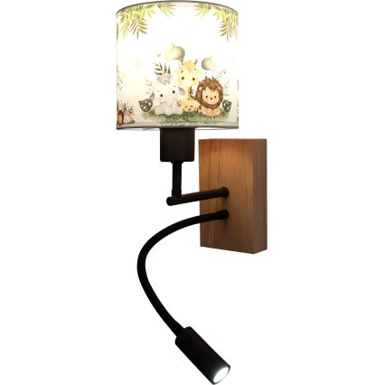 BRILAGI - LED lastetoa painduv seinavalgusti BOBO WOOD 1xE27/25W/230V + LED/3W tamm/must/valge/roheline/džungel