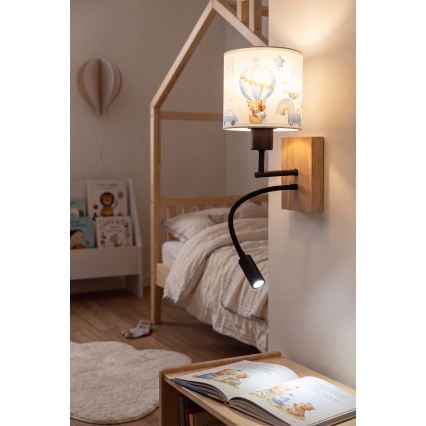 BRILAGI - LED laste painduv seinavalgusti BOBO WOOD 1xE27/25W/230V + LED/3W tamm/must/valge/sinine/karumustriga