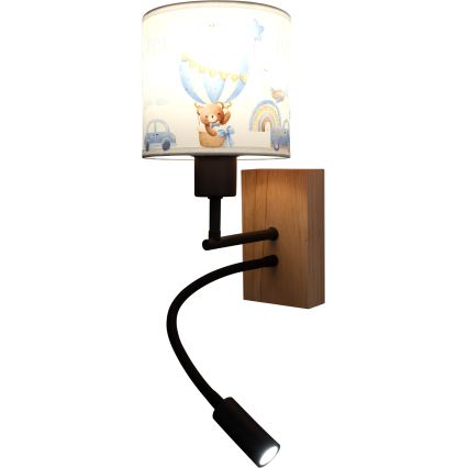 BRILAGI - LED laste painduv seinavalgusti BOBO WOOD 1xE27/25W/230V + LED/3W tamm/must/valge/sinine/karumustriga