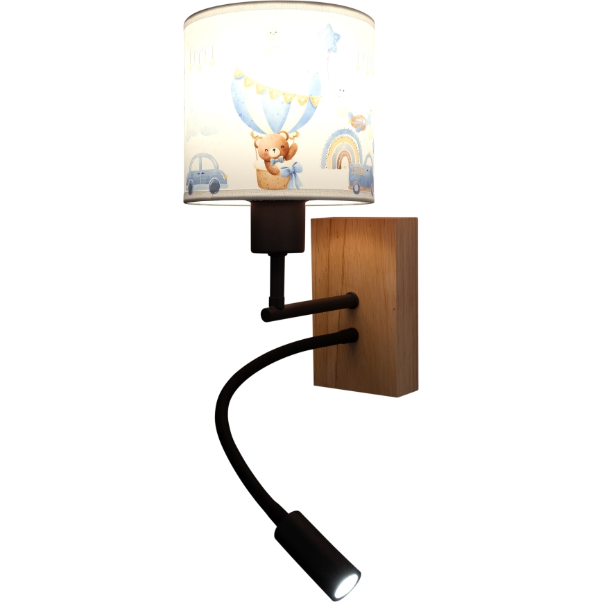 BRILAGI - LED laste painduv seinavalgusti BOBO WOOD 1xE27/25W/230V + LED/3W tamm/must/valge/sinine/karumustriga