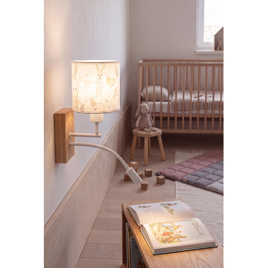 BRILAGI - LED laste painduv seinavalgusti BOBO WOOD 1xE27/25W/230V + LED/3W tamm/valge/jänesed