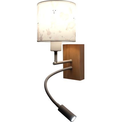 BRILAGI - LED laste painduv seinavalgusti BOBO WOOD 1xE27/25W/230V + LED/3W tamm/valge/jänesed