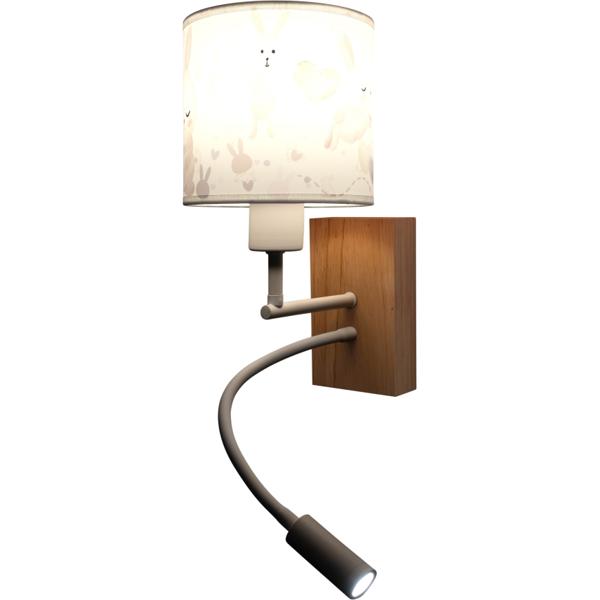BRILAGI - LED laste painduv seinavalgusti BOBO WOOD 1xE27/25W/230V + LED/3W tamm/valge/jänesed