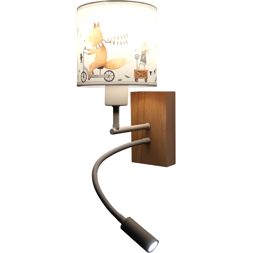 BRILAGI - LED lastetoa painduv seinavalgusti BOBO WOOD 1xE27/25W/230V + LED/3W tamm/valge/loomamotiivid