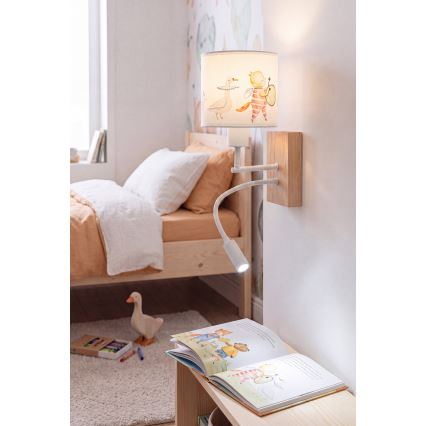 BRILAGI - painduv LED-seinavalgusti lastele BOBO WOOD 1xE27/25W/230V + LED/3W tamm/valge/loomakujutistega