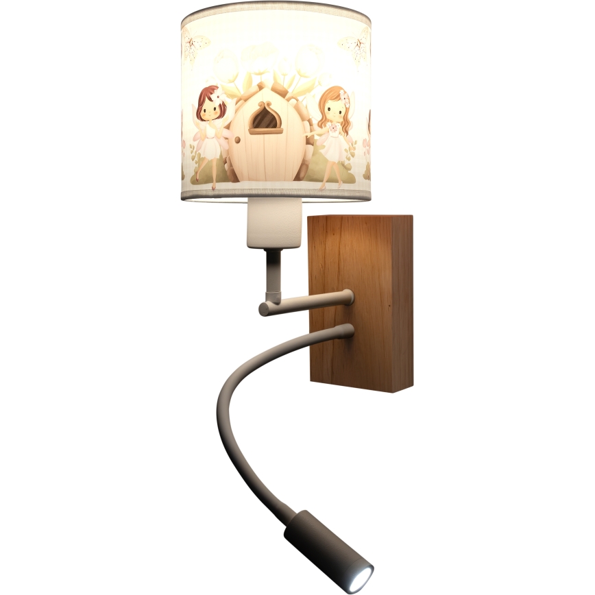 BRILAGI - LED laste painduv seinavalgusti BOBO WOOD 1xE27/25W/230V + LED/3W tamm/valge/roosa/haldjad
