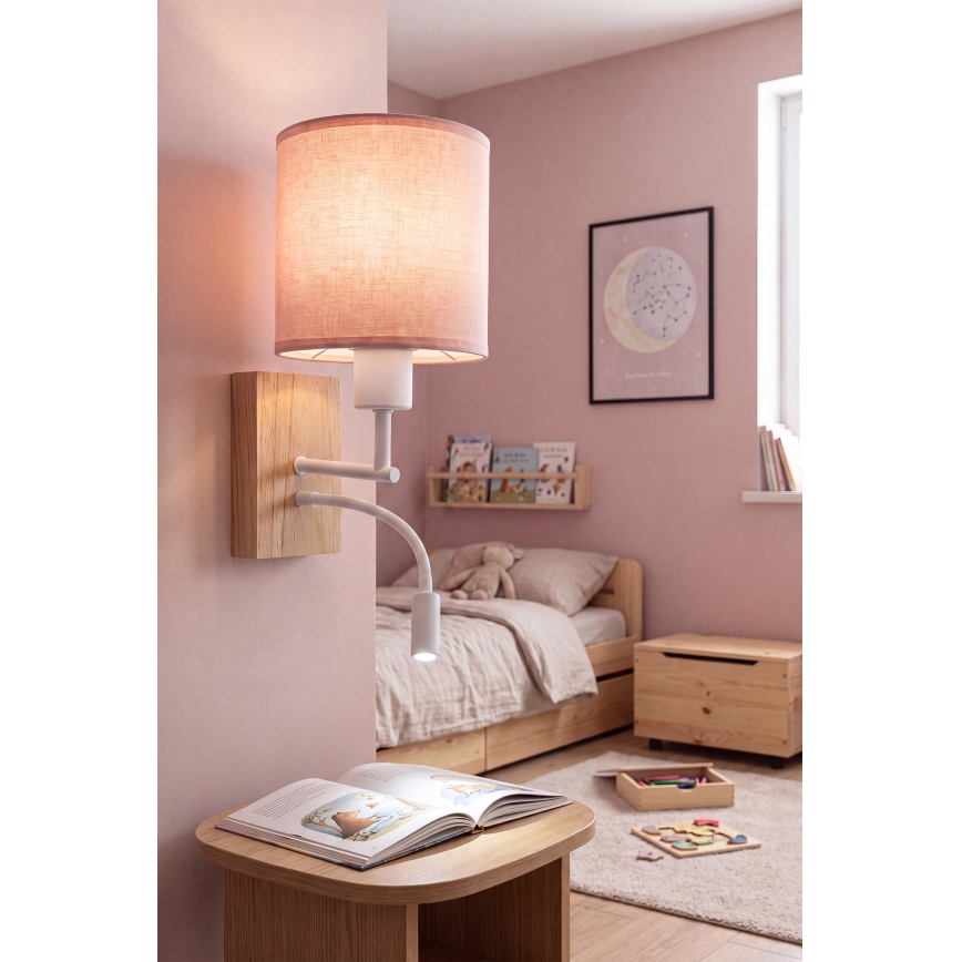 BRILAGI - LED painduv seinavalgusti BOBO WOOD 1xE27/25W/230V + LED/3W tamm/valge/roosa