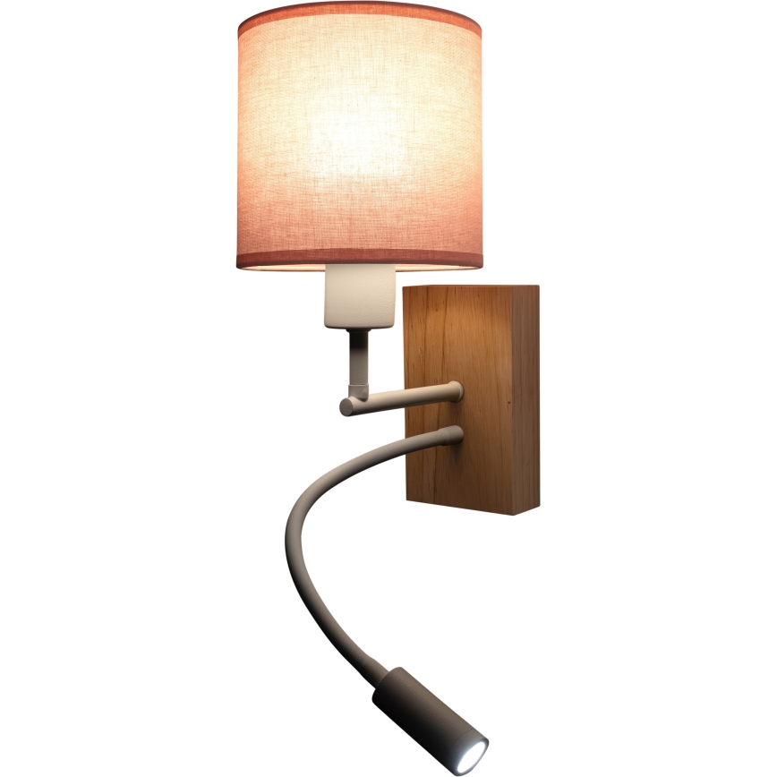 BRILAGI - LED painduv seinavalgusti BOBO WOOD 1xE27/25W/230V + LED/3W tamm/valge/roosa