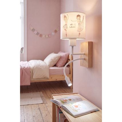 BRILAGI - LED laste painduv seinavalgusti BOBO WOOD 1xE27/25W/230V + LED/3W tamm/valge/roosa/baleriinid