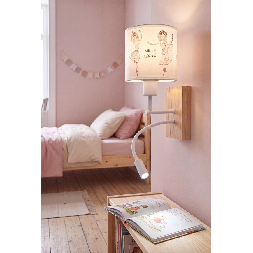 BRILAGI - LED laste painduv seinavalgusti BOBO WOOD 1xE27/25W/230V + LED/3W tamm/valge/roosa/baleriinid