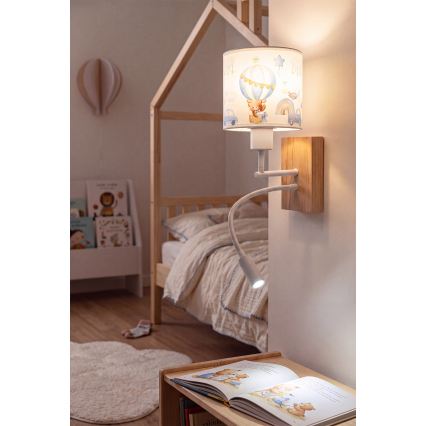BRILAGI - LED laste painduv seinavalgusti BOBO WOOD 1xE27/25W/230V + LED/3W tamm/valge/sinine/karumotiiviga