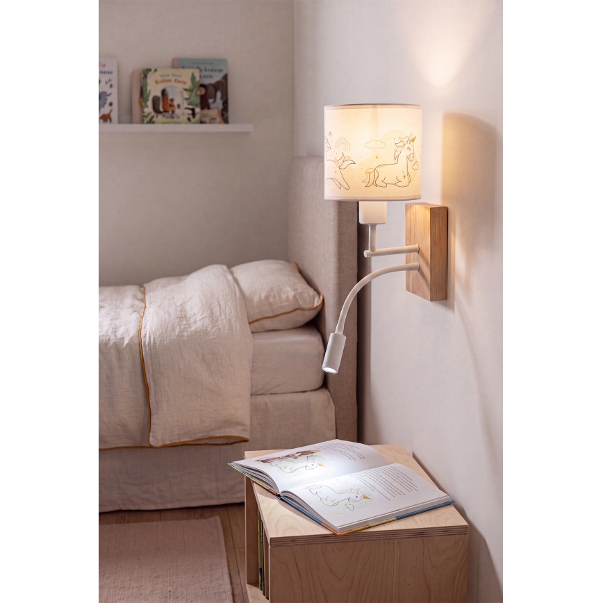 BRILAGI - LED laste painduv seinavalgusti BOBO WOOD 1xE27/25W/230V + LED/3W tamm/valge/üksarvikud
