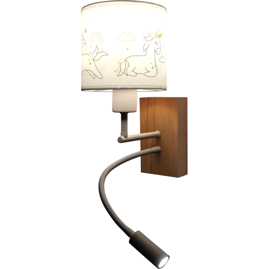 BRILAGI - LED laste painduv seinavalgusti BOBO WOOD 1xE27/25W/230V + LED/3W tamm/valge/üksarvikud