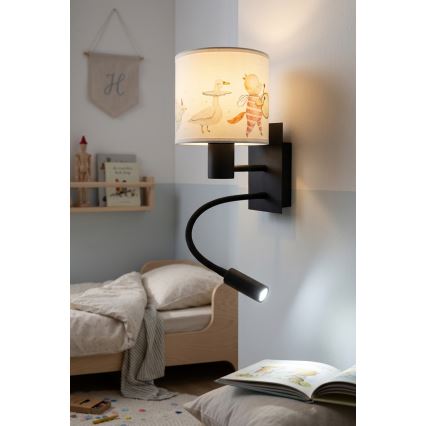BRILAGI - LED laste painduv seinavalgusti BOBO 1xE27/25W/230V + LED/3W must/valge/loomamustriga