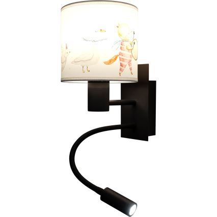 BRILAGI - LED laste painduv seinavalgusti BOBO 1xE27/25W/230V + LED/3W must/valge/loomamustriga