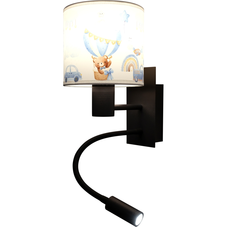 BRILAGI - LED laste painduv seinavalgusti BOBO 1xE27/25W/230V + LED/3W must/valge/sinine/karumustriga