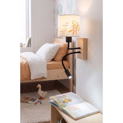 BRILAGI - LED laste painduv seinavalgusti BOBO WOOD 1xE27/25W/230V + LED/3W tamm/must/valge/loomad