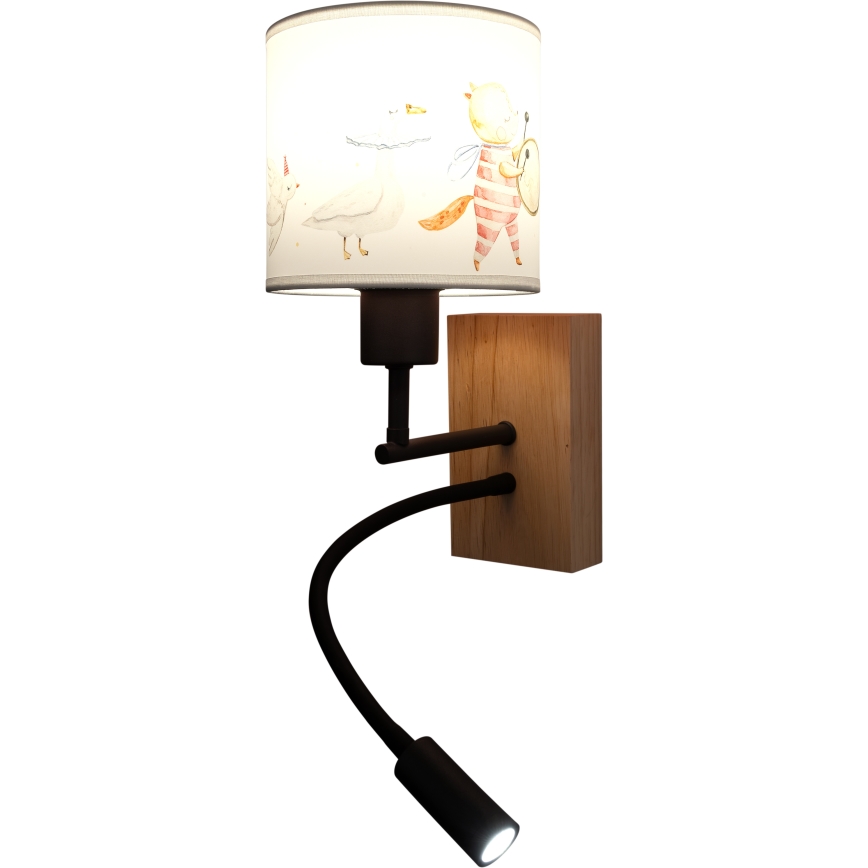 BRILAGI - LED laste painduv seinavalgusti BOBO WOOD 1xE27/25W/230V + LED/3W tamm/must/valge/loomad