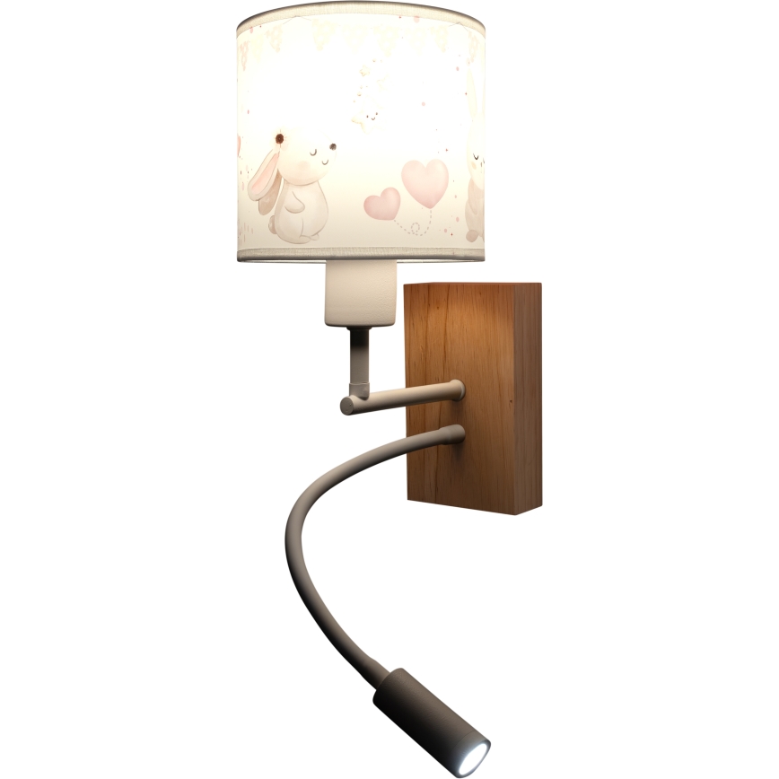 BRILAGI - LED lastetoa painduv seinavalgusti BOBO WOOD 1xE27/25W/230V + LED/3W tamm/valge/kreemjas/jänesed