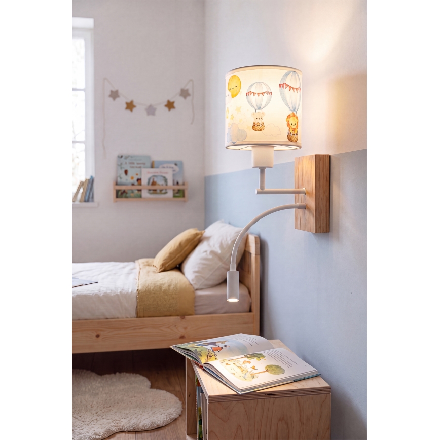 BRILAGI - LED laste painduv seinavalgusti BOBO WOOD 1xE27/25W/230V + LED/3W tamm/valge/loomakesed
