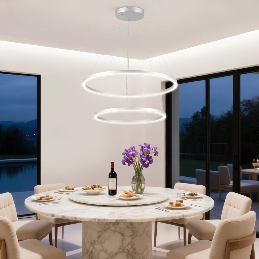 Brilagi - Hämardatav hõbedane rippvalgusti kaabliga PORTOFINO LED/98W/230V 3000-6000K läbimõõt 80 cm + kaugjuhtimispult