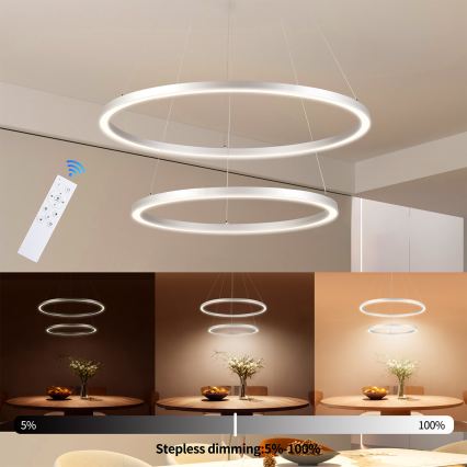 Brilagi - Hämardatav hõbedane rippvalgusti kaabliga PORTOFINO LED/98W/230V 3000-6000K läbimõõt 80 cm + kaugjuhtimispult