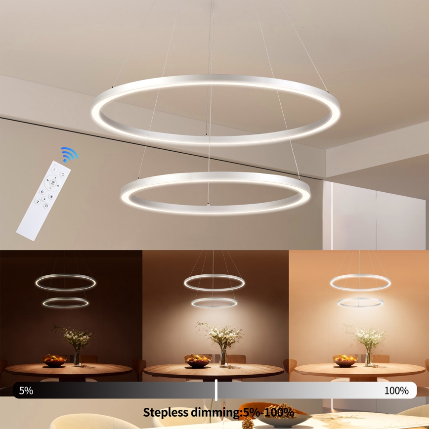 Brilagi - Hämardatav hõbedane rippvalgusti kaabliga PORTOFINO LED/98W/230V 3000-6000K läbimõõt 80 cm + kaugjuhtimispult