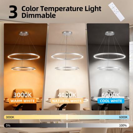 Brilagi - Hämardatav hõbedane rippvalgusti kaabliga PORTOFINO LED/98W/230V 3000-6000K läbimõõt 80 cm + kaugjuhtimispult