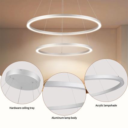 Brilagi - Hämardatav hõbedane rippvalgusti kaabliga PORTOFINO LED/98W/230V 3000-6000K läbimõõt 80 cm + kaugjuhtimispult
