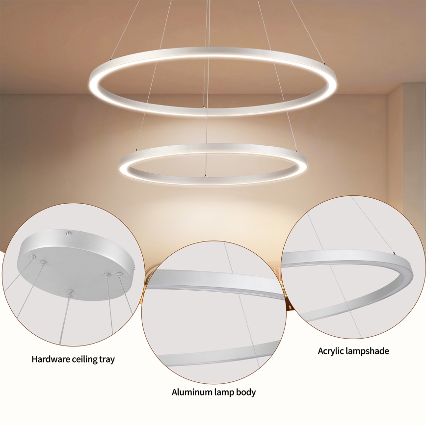 Brilagi - Hämardatav hõbedane rippvalgusti kaabliga PORTOFINO LED/98W/230V 3000-6000K läbimõõt 80 cm + kaugjuhtimispult