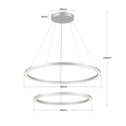 Brilagi - Hämardatav hõbedane rippvalgusti kaabliga PORTOFINO LED/98W/230V 3000-6000K läbimõõt 80 cm + kaugjuhtimispult
