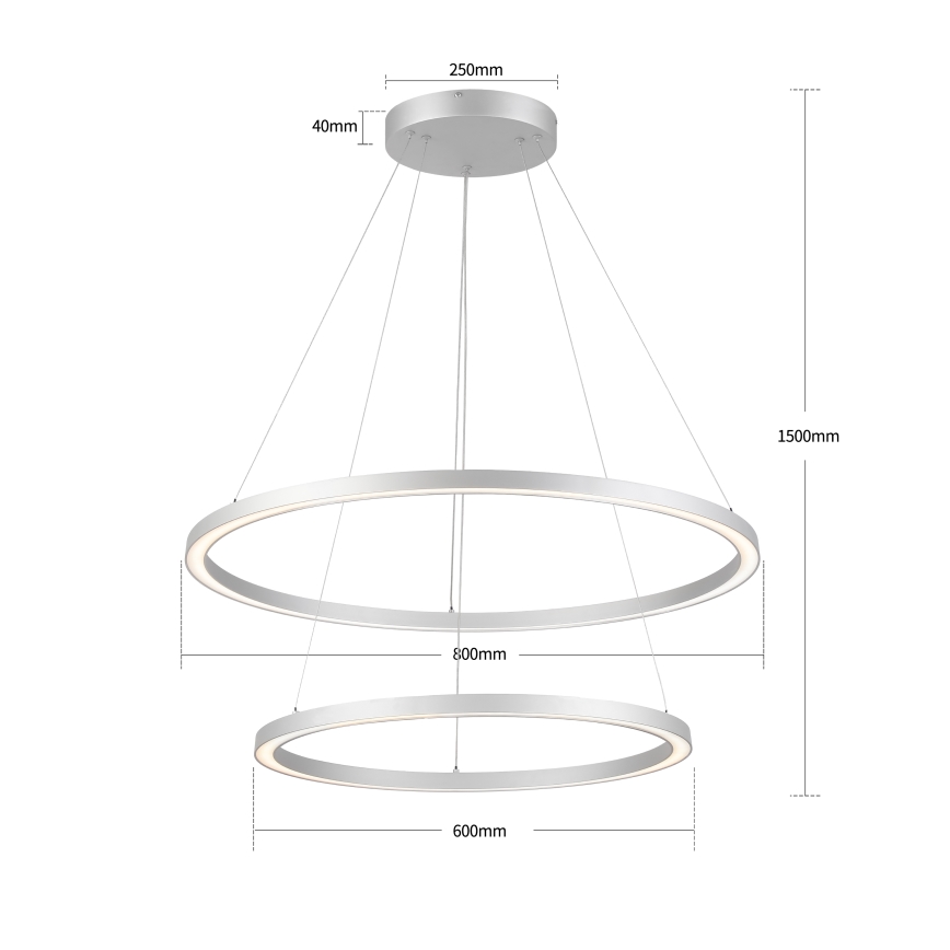 Brilagi - Hämardatav hõbedane rippvalgusti kaabliga PORTOFINO LED/98W/230V 3000-6000K läbimõõt 80 cm + kaugjuhtimispult