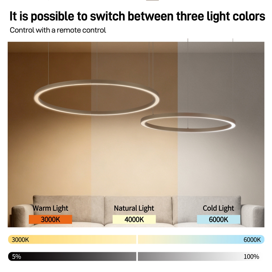 BRILAGI - LED-hämardatav rippvalgusti trossil PORTOFINO LED/98W/230V 3000-6000K beež + kaugjuhtimispult