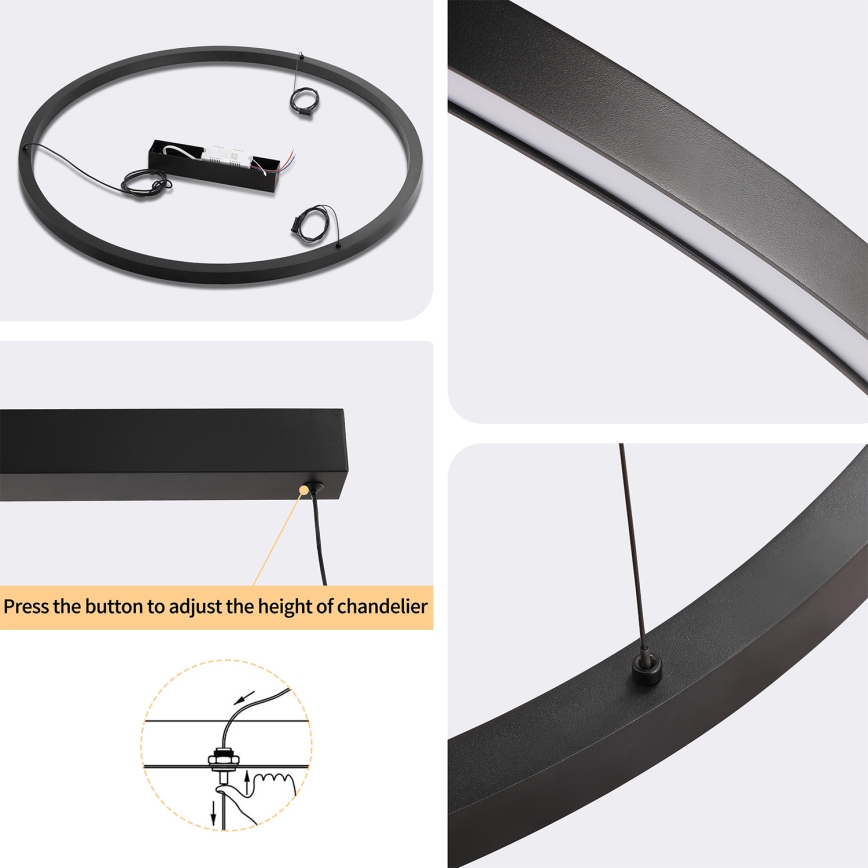 Brilagi - hämardatav LED-rippvalgusti kaabliga PORTOFINO LED/60W/230V 3000-6000K läbimõõt 80 cm must + kaugjuhtimispult