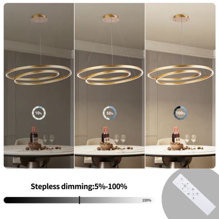 Brilagi - hämardatav LED-rippvalgusti kaablil TWISTER LED/105W/230V 3000-6000K, läbimõõt 100 cm, kuldne + kaugjuhtimispult