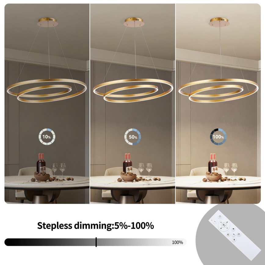 Brilagi - hämardatav LED-rippvalgusti kaablil TWISTER LED/105W/230V 3000-6000K, läbimõõt 100 cm, kuldne + kaugjuhtimispult
