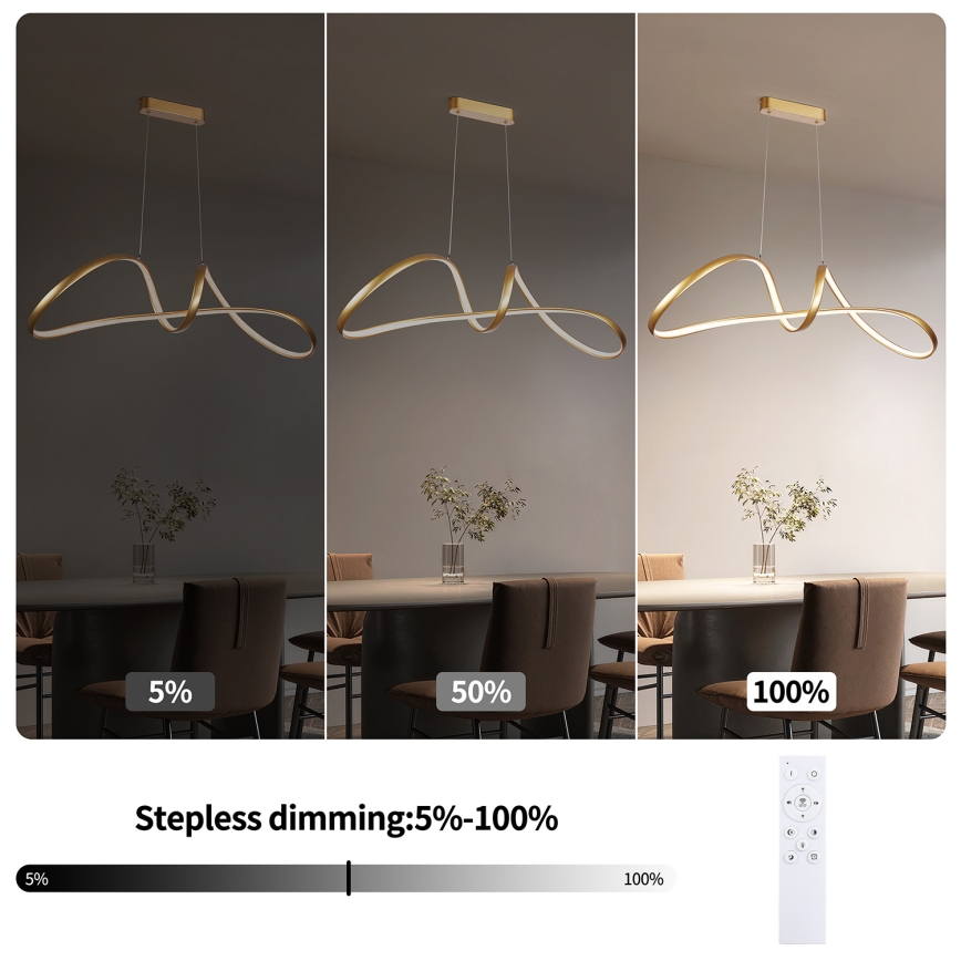 Brilagi - LED hämardatav rippvalgusti kaablil TWISTER LED/60W/230V 3000-6000K kuldne + kaugjuhtimispult