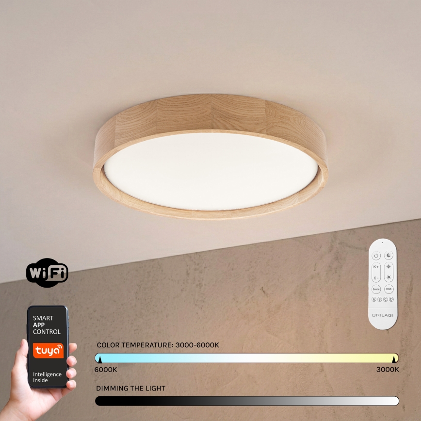 Brilagi - Hämardatav LED-laelamp MANAROLA SMART LED/24W/230V 3000-6000K Wi-Fi Tuya Beacon, läbimõõt 41 cm, tamm + kaugjuhtimispult