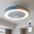 Brilagi - LED-hämardatav laelamp ventilaatoriga LED/38W/230V 3000-6500K 3000-6500K läbimõõt 50 cm sinine/tamm + kaugjuhtimispult