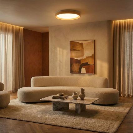 Brilagi - LED hämardatav laelamp FLOCO LED/48W/230V läbimõõt 40 cm puitdekoor/valge + kaugjuhtimispult