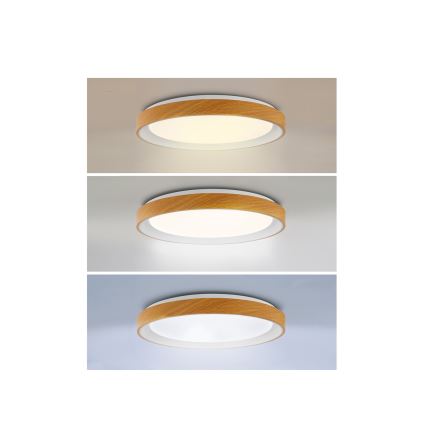 Brilagi - LED hämardatav laelamp FLOCO LED/48W/230V läbimõõt 40 cm puitdekoor/valge + kaugjuhtimispult