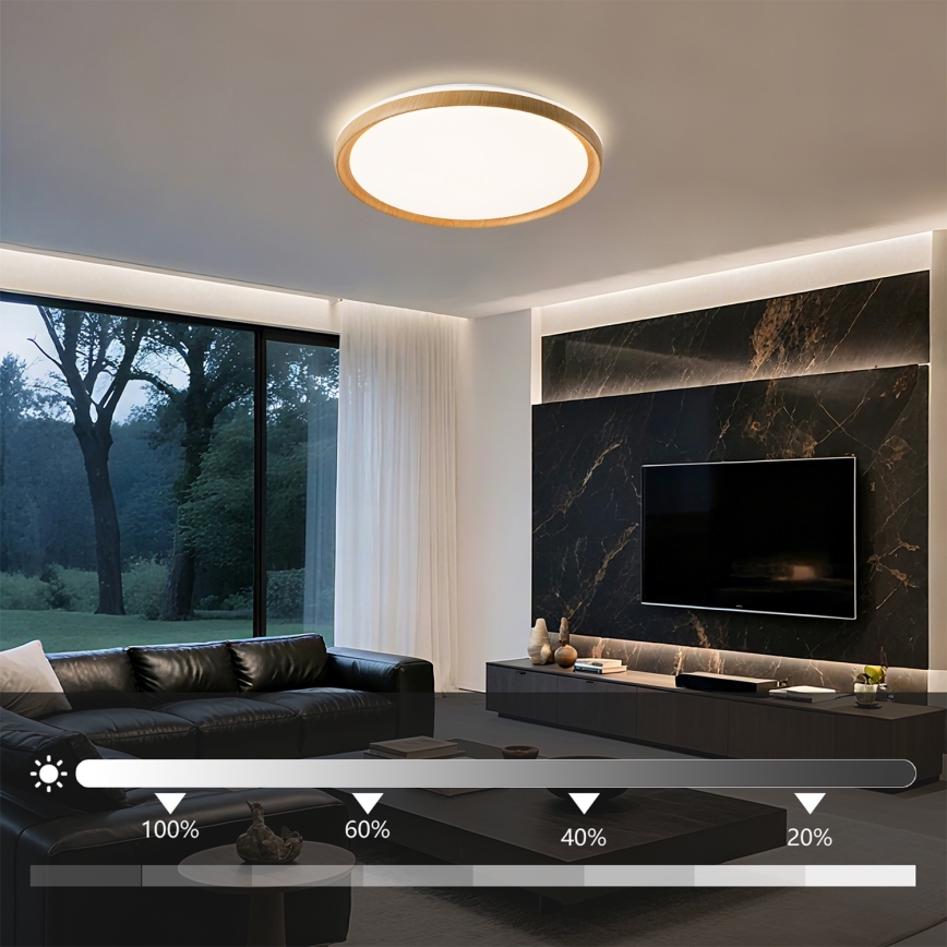 Brilagi - LED-hämardatav laelamp RIVO LED/72W/230V 3000-6000K puidu viimistlus, läbimõõt 50 cm + kaugjuhtimispult