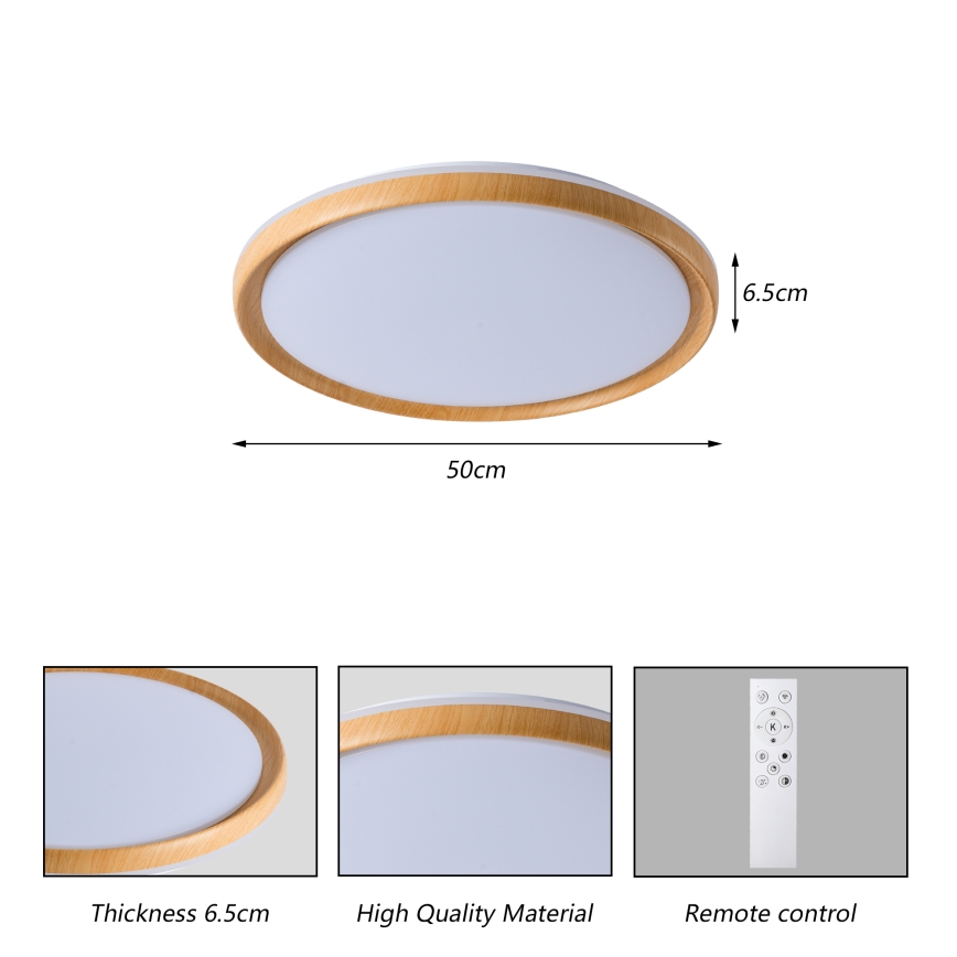 Brilagi - LED-hämardatav laelamp RIVO LED/72W/230V 3000-6000K puidu viimistlus, läbimõõt 50 cm + kaugjuhtimispult