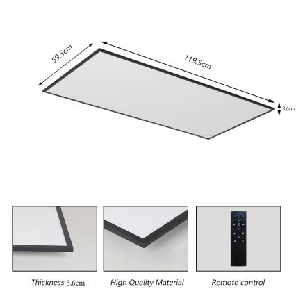 Brilagi - LED hämardatav laevalgusti SLIMFRAME LED/80W/230V 120x60 cm 3000-6000K must + kaugjuhtimispult
