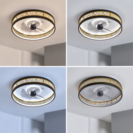 Brilagi - LED-hämardatav laeventilaator LED/34W/230V 50 cm must/kuldne + kaugjuhtimispult