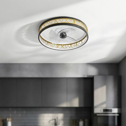 Brilagi - LED-hämardatav laeventilaator LED/34W/230V 50 cm must/kuldne + kaugjuhtimispult