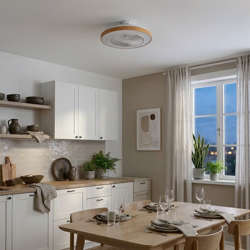 Brilagi - hämardatav LED-laeventilaator, 38 W, 230 V, 50 cm, valge/pruun + kaugjuhtimispult