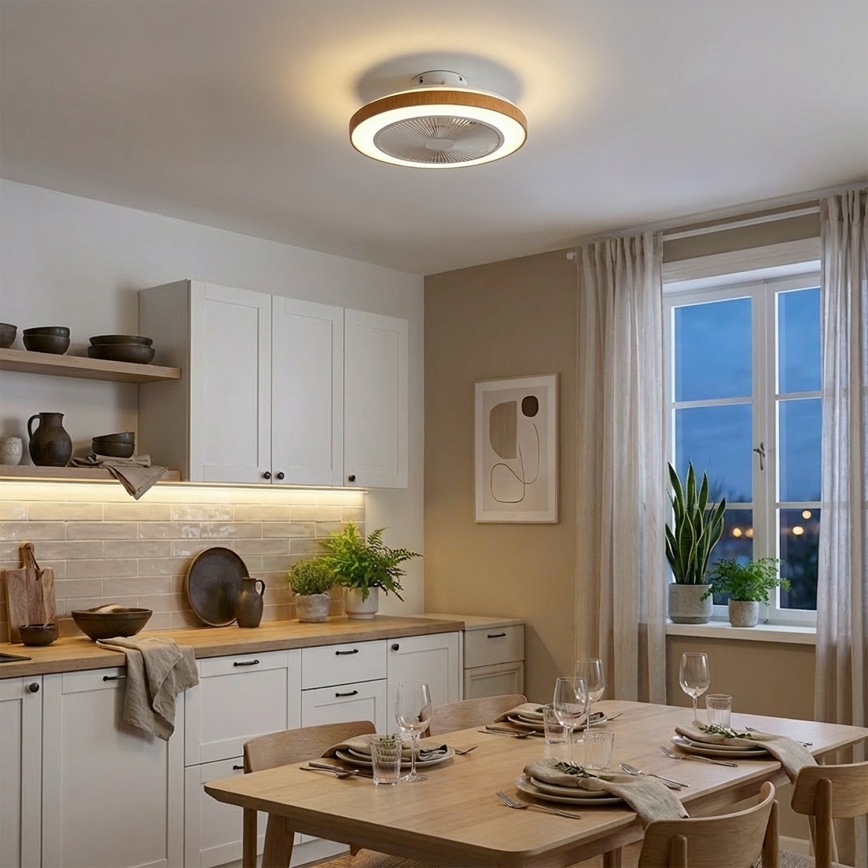 Brilagi - hämardatav LED-laeventilaator, 38 W, 230 V, 50 cm, valge/pruun + kaugjuhtimispult