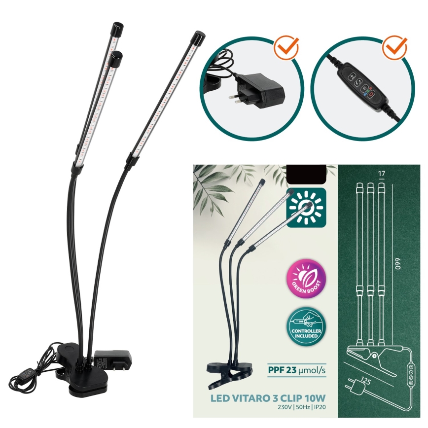 Brilagi - LED Hämardatav paindlik laualamp klambriga taimede kasvatamiseks VITABLOOM 3xLED/10W/230V must