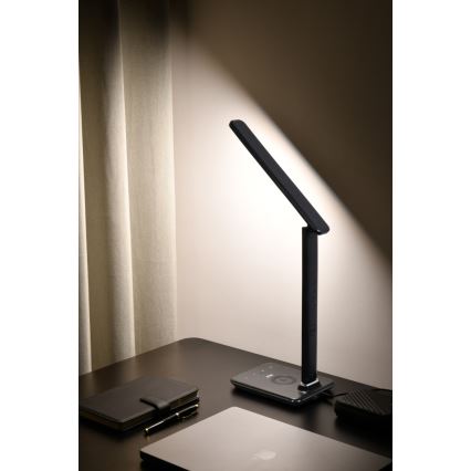 Brilagi - LED-hämardatav lauavalgusti Qi-juhtmevaba laadimise ja USB-pordiga REGINA LED/8,5W/230V must